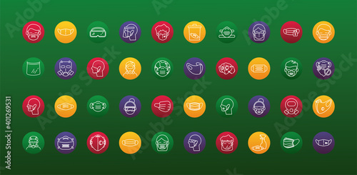 bundle of fourty medical face masks set icons