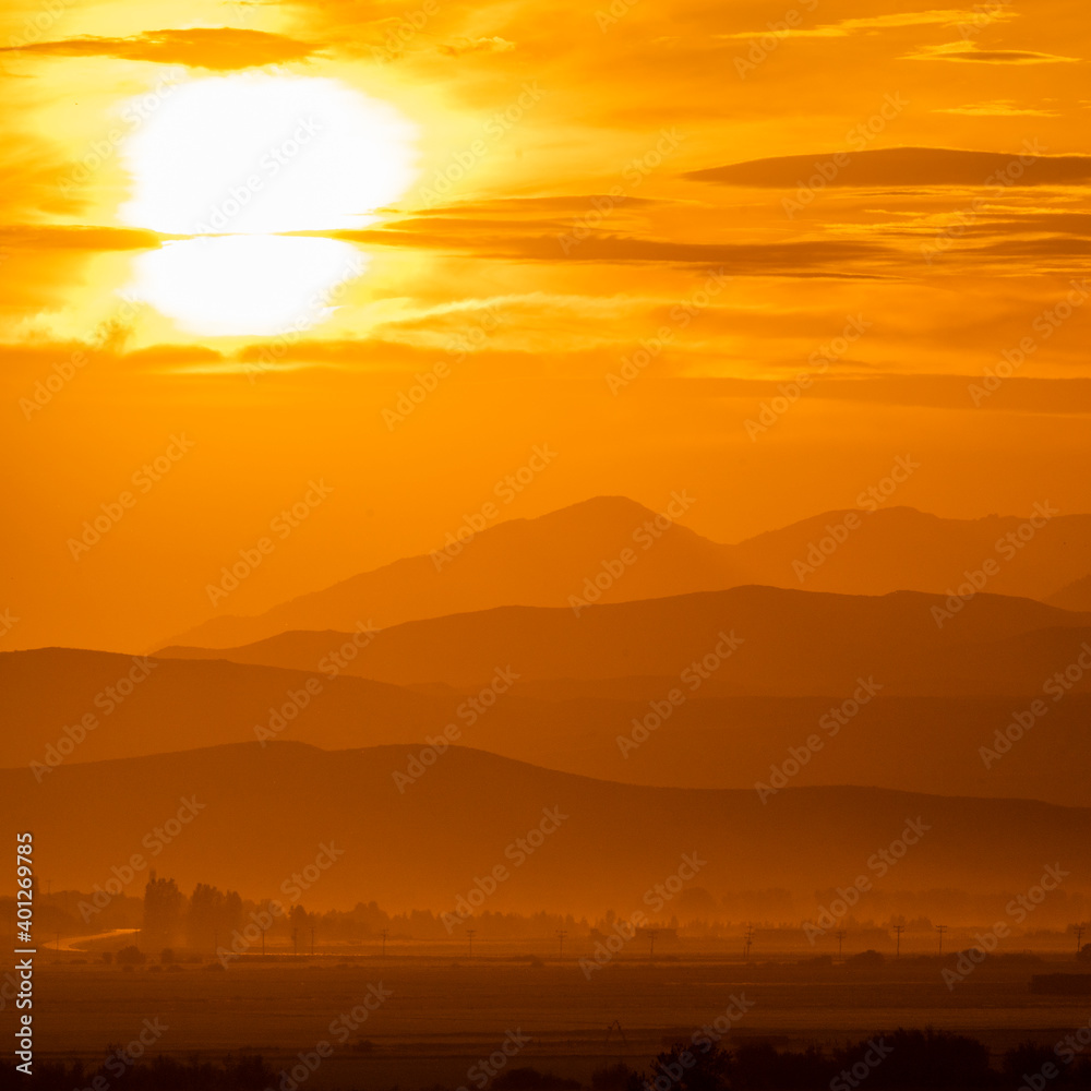 USA, Idaho, Sun Valley, Sunset sky over hills
