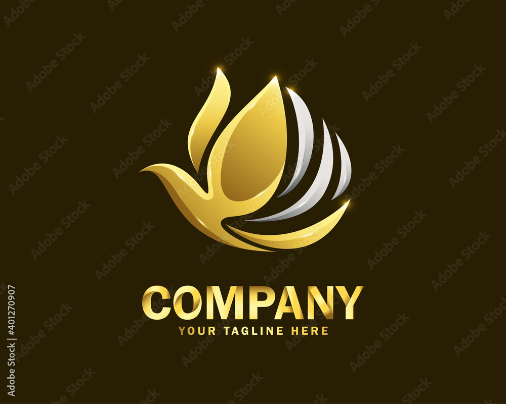 luxury gold flying bird logo design template