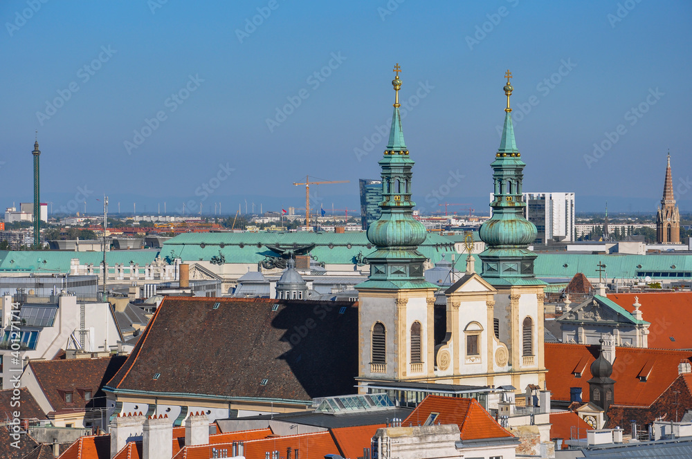 Bell towers of the Jesuit Church in Vienna (Austria)
