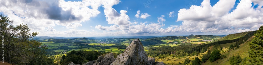 Fototapeta premium Panoramic view from Pferdskopf mountain in Rhoen on summer day
