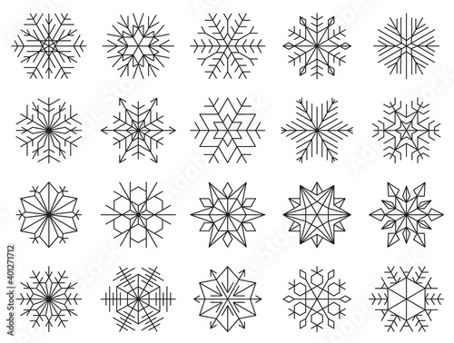 Vector illustration set of black winter snowflakes isolated