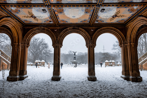 New York City - USA - Dec 17 2020: Winter Morning Snow Storm Hits Central Park New York City