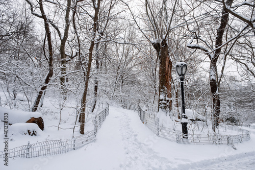 New York City - USA - Dec 17 2020: Winter Morning Snow Storm Hits Central Park New York City © Edi Chen