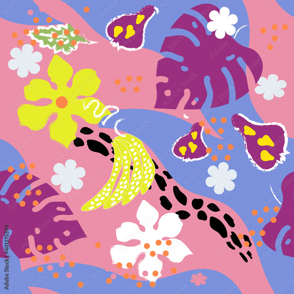 Seamless pattern colorful  tropical exotic.Vector illustration for textile,paper, wallpaper,card