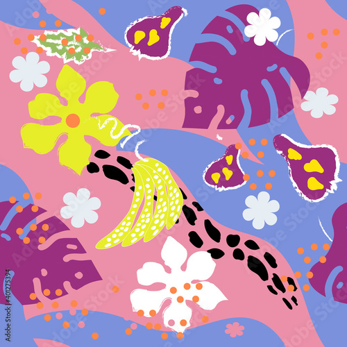 Seamless pattern colorful  tropical exotic.Vector illustration for textile paper  wallpaper card