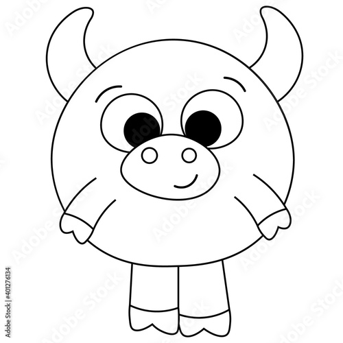 Cute cartoon bull in black and white photo