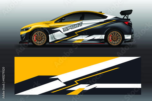 Decal Car Wrap Design Vector. Graphic Abstract Stripe Racing Background For Vehicle, Race car, Rally, Drift