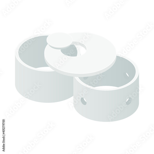 Concrete sewerage and septic tanks well element set, isolated on a white background. Stack of different types concrete ring isometric icon. Building materials. Vector illustration. 3D flat style.