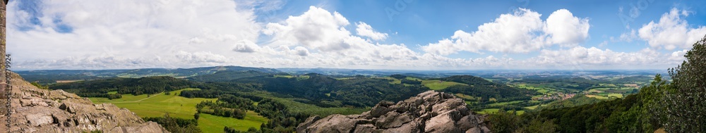Panoramic view from Milseburg mountain in Rhoen on summer day