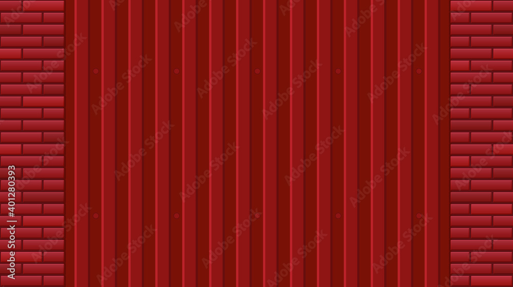 Texture of light brown and red bricks and galvanized iron sheets. Vector seamless pattern of wavy slate and brick wall. Colored seamless vector texture background. Metal roof, metal siding, brickwork. Texture of light brown and red bricks and galvanized iron sheets. Vector seamless pattern of wavy slate and brick wall. Colored seamless vector texture background. Metal roof, metal siding, brickwork.