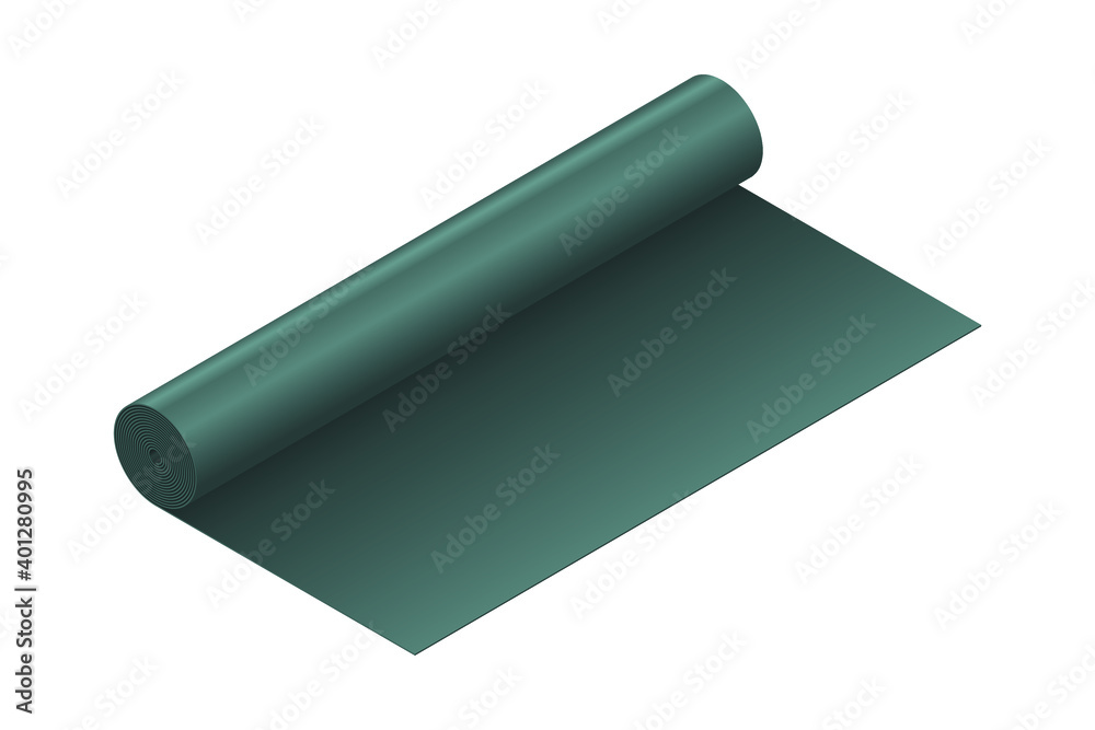 Vector illustration rubber roofing membrane, EPDM or roofing felt isolated on white background. Roll of black roof coating or bitumen isometric vector icon. Tar paper icon in flat style. 3D. Vector illustration rubber roofing membrane, EPDM or roofing felt isolated on white background. Roll of black roof coating or bitumen isometric vector icon. Tar paper icon in flat style. 3D.