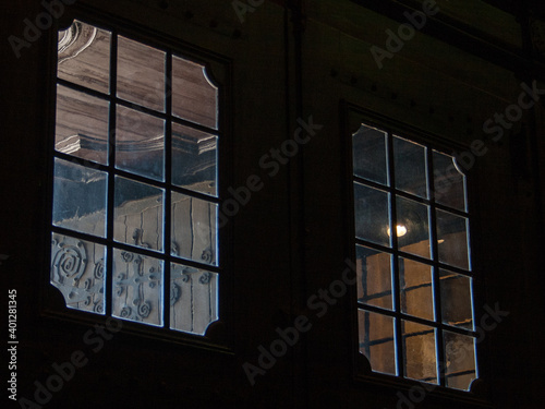 close up shot of a window with shades