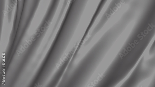 Grey canvas cloth in motion in 3d. Abstract fabric wave background.