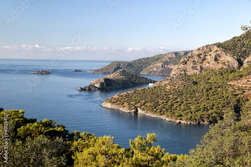 View of the bays of the Mediterranean Sea from the Lycian Way in Turkey.