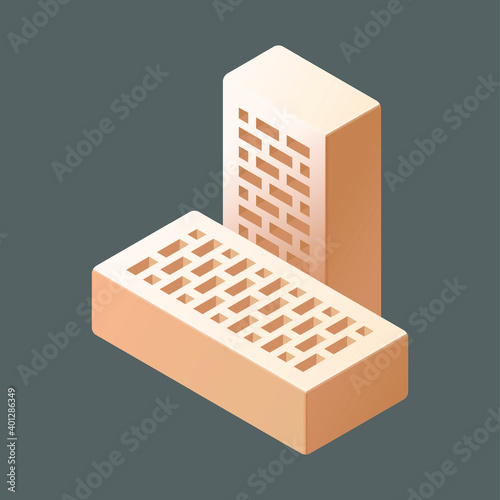 Cartoon vector flat illustration white brick. Realistic vector beige icon illustration isolated on white. 3D isometric vector yellow bricks icon for logo template, infographics and design games.