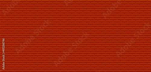 Realistic red brick wall background. Brown brick wall seamless vector pattern for replication. Orange brick wall seamless vector pattern. Vector texture of red bricks. Vector illustration. 