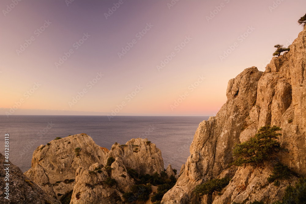 Dawn near the village Novyi Svit (New light). City district Sudak, the Republic of Crimea.