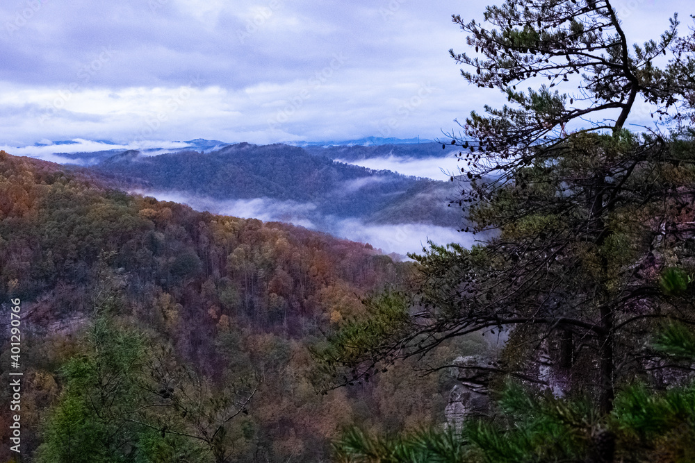 Breaks Interstate Park, Virginia, mountaintop view, foggy, clouds Breaks Interstate Park, Virginia, mountaintop view, foggy, clouds