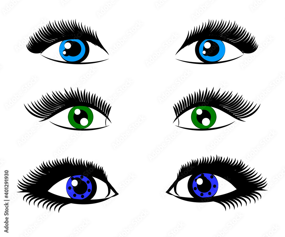 Beautiful eyes with long eyelashes on a white background. Vector illustration. Beautiful eyes with long eyelashes on a white background. Vector illustration.