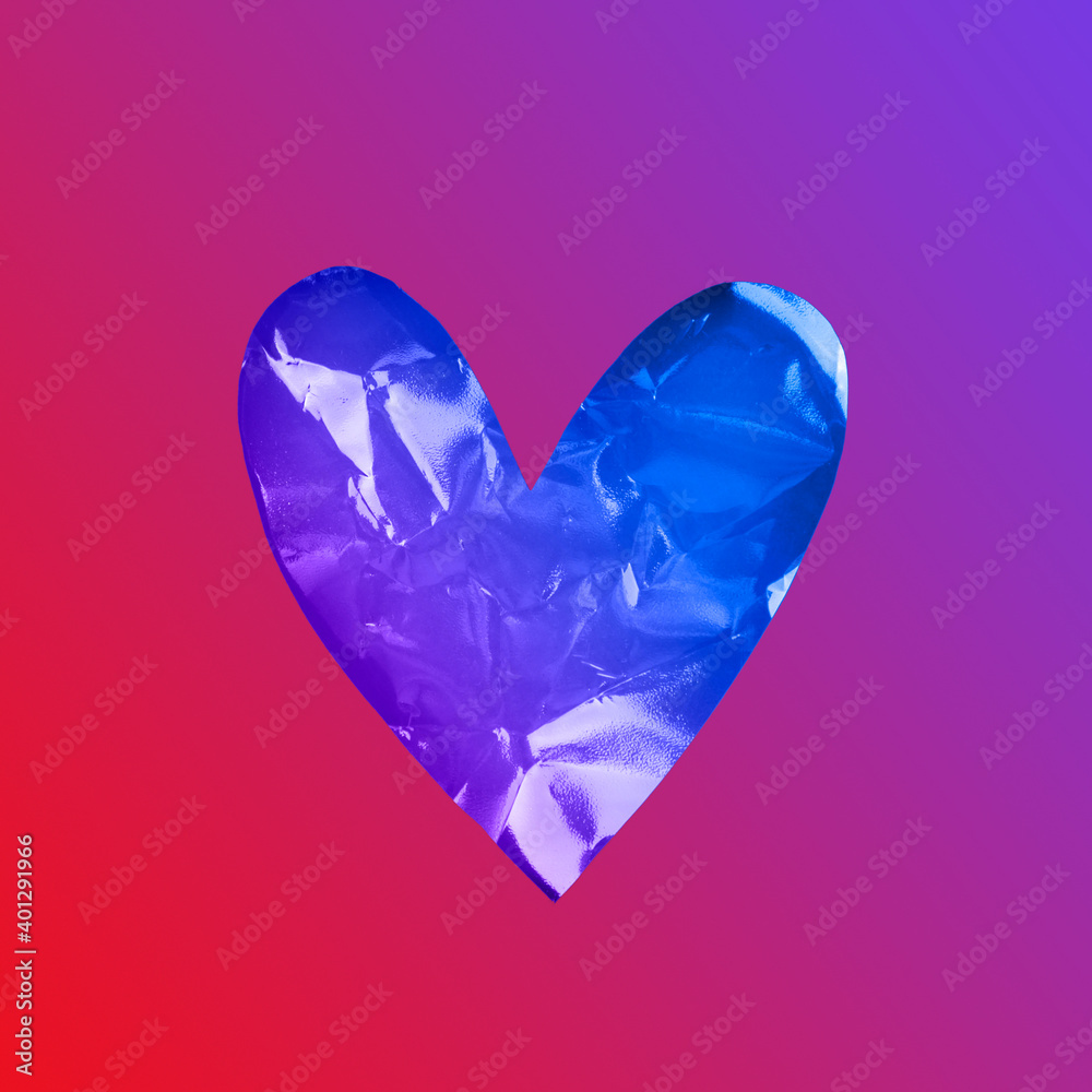 Fototapeta premium Valentine's day neon card with heart and halographic texture