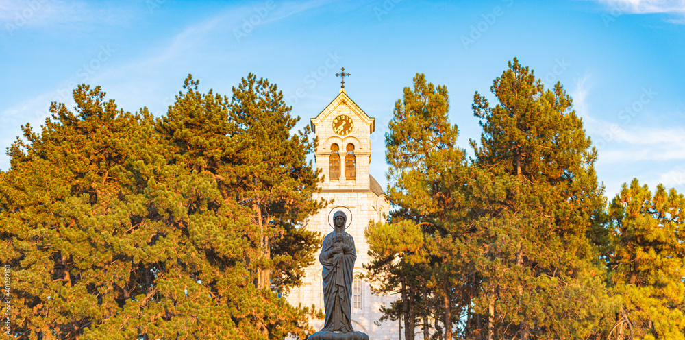 Church in Montenegro with statue virgin of Mary