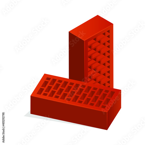 3D isometric vector red bricks icon for logo template, infographics and design games. Realistic vector red brick icon illustration isolated on white. Cartoon vector flat illustration orange brick.