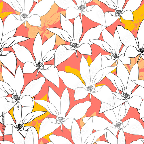 Seamless pattern with magnolia. Hand drawn floral background. Artwork for textiles  fabrics  souvenirs  packaging and greeting cards.