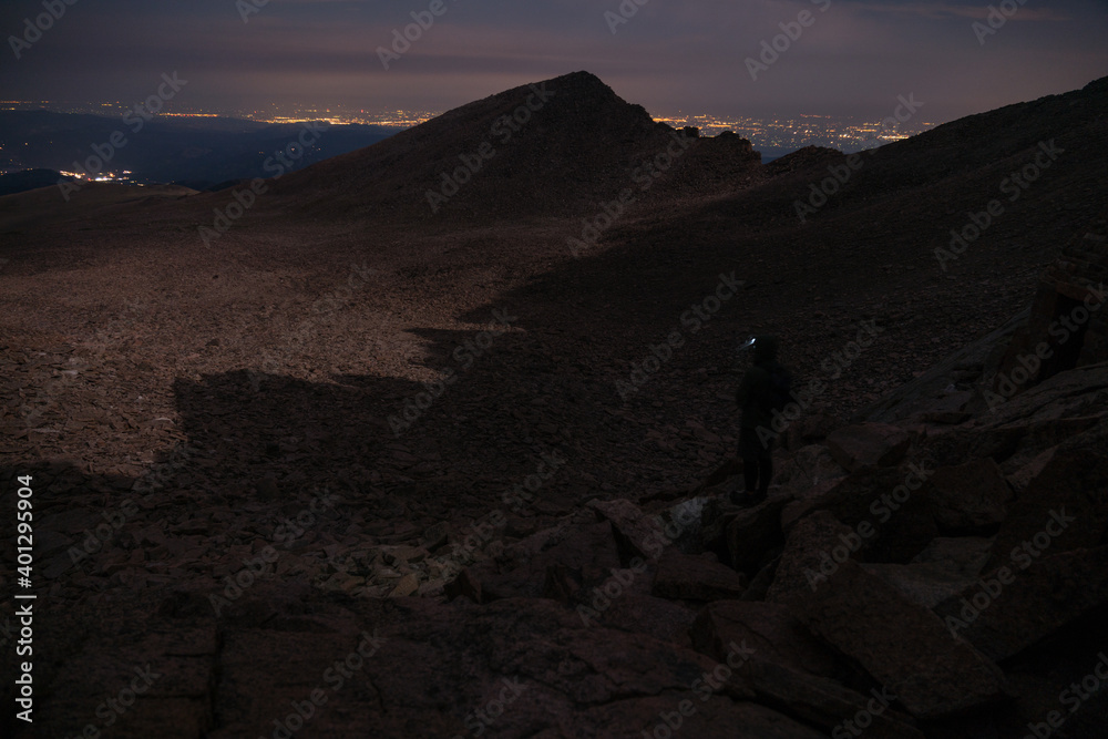 Hiking at night on Longs Peak - Colorado Hiking at night on Longs Peak - Colorado