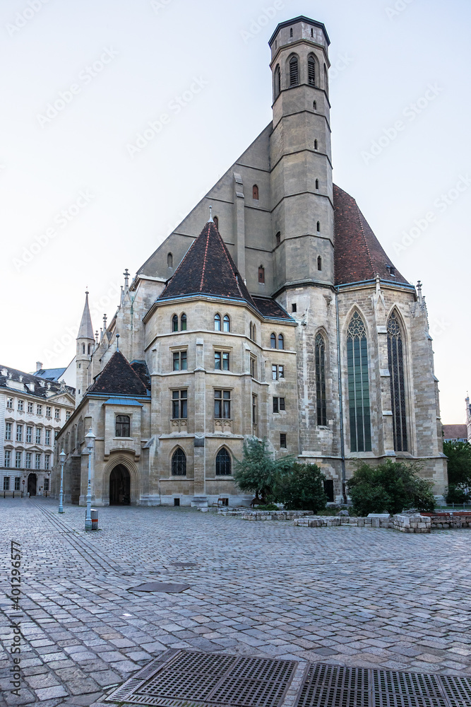 Gothic style Minorities Church (Minoritenkirche, 1350) in Innere Stadt, Vienna, Austria. The minority church belongs to the 