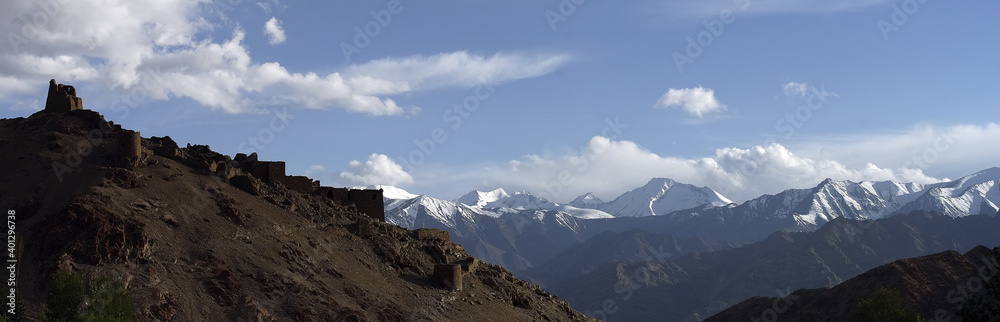 Old gompa, Buddhist monastery, Snowy Mountains, Himalayas, Ladakh, India