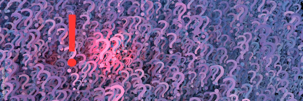 Abstract background of multiple question marks and one exclamation mark ...