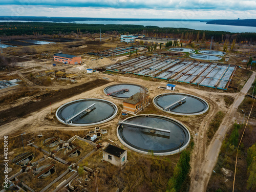 Modern sewage treatment plant, aerial view from drone © Mulderphoto