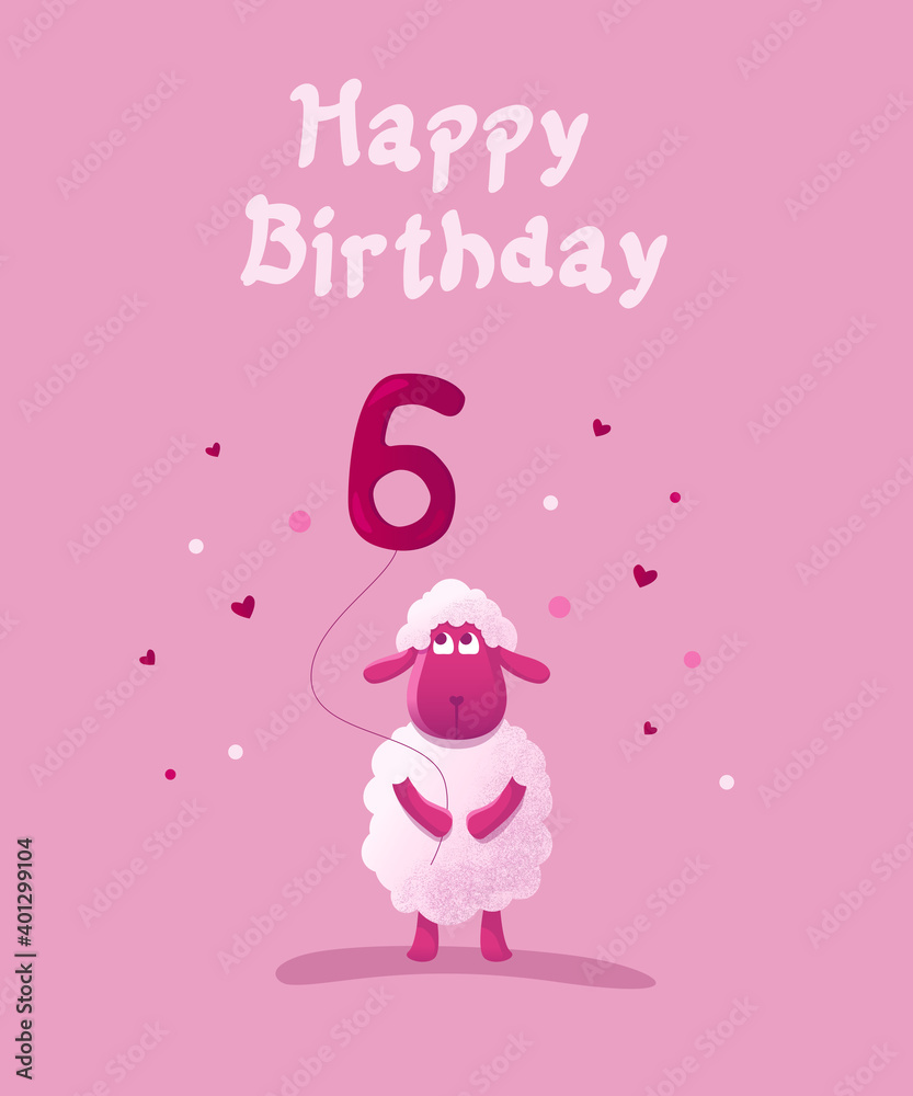 Cute pink sheep with balloons Cute pink sheep with balloons