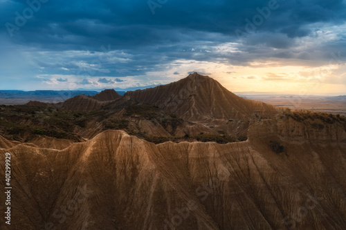 Bardenas Reales at sunset, Navarre, Spain photo