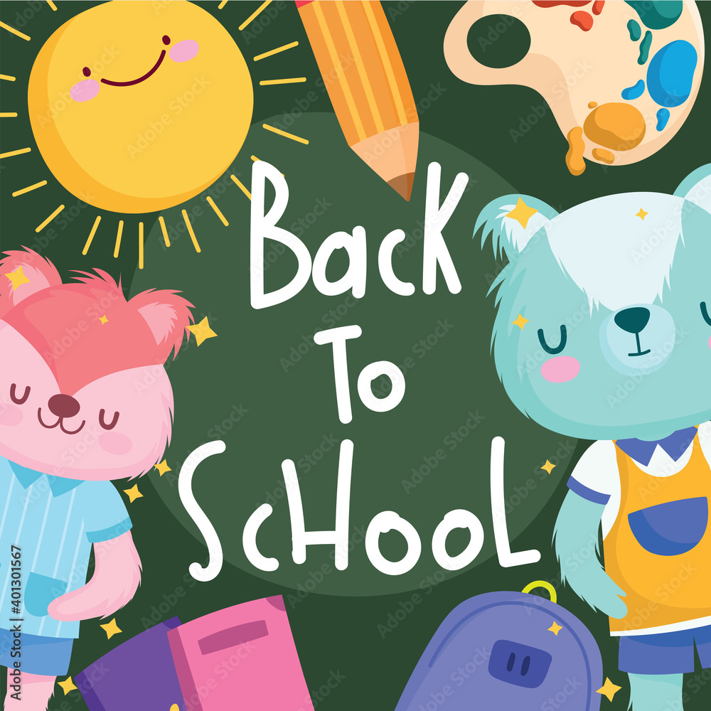 Back to school squirrel bear and icons vector design Back to school squirrel bear and icons vector design