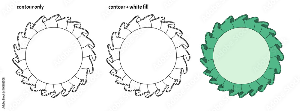 Set of cute round frame templates with textile ruffles and lace. Colored isolated decorative copy space vector illustration	