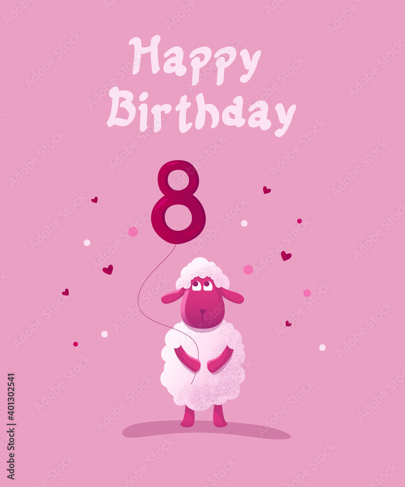 Cute pink sheep with balloons Cute pink sheep with balloons