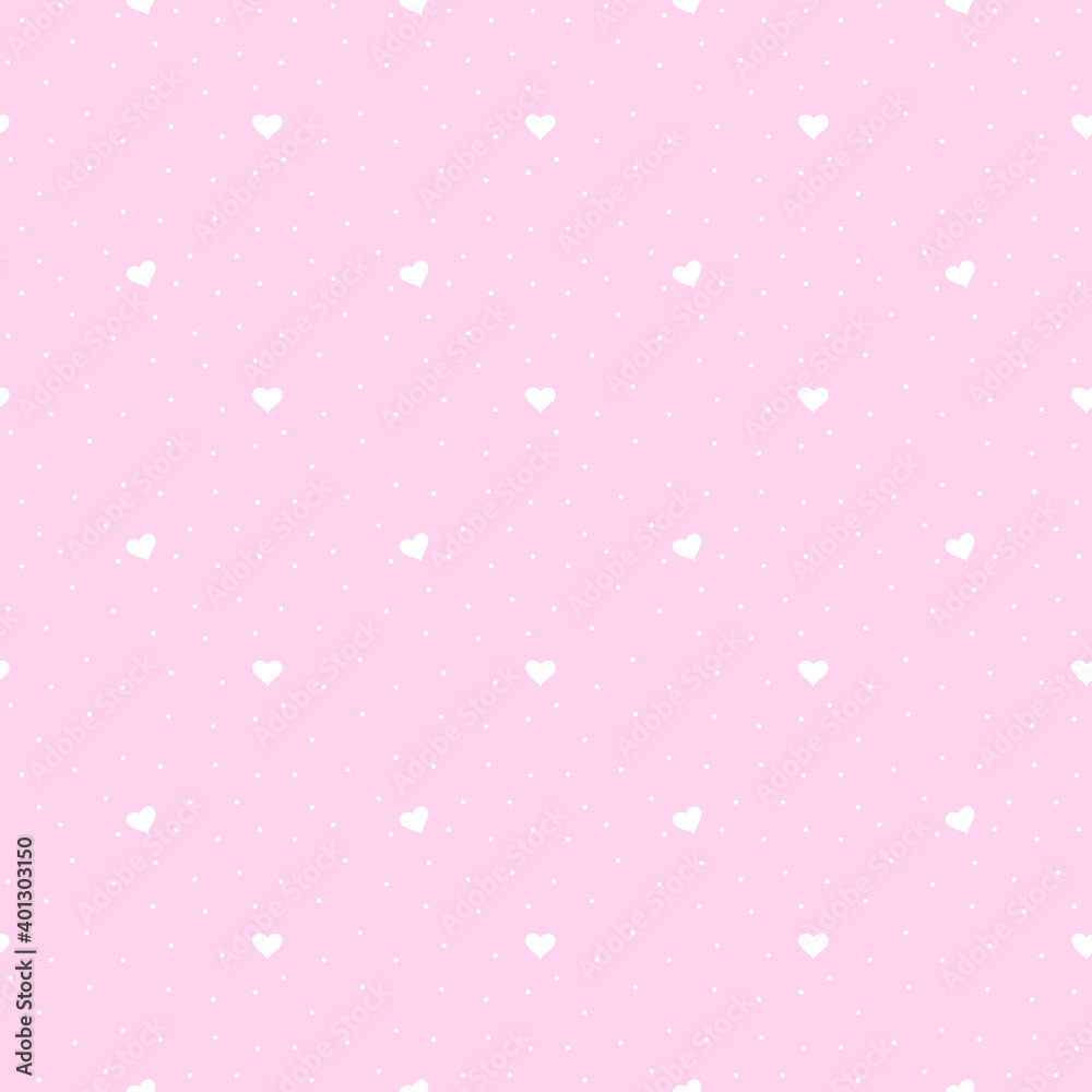 Valentine's Day polka dot Seamless pattern Watercolor heart. Wedding dotted background, texture for scrapbooking, fabric. Hand drawn pink hearts and dot