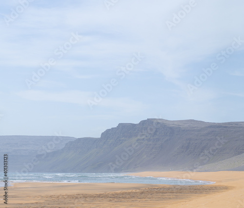 Mountains dune. Blue sky and blue ocean.  © Andrey