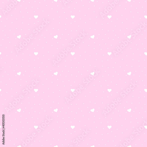 Valentine's Day polka dot Seamless pattern Watercolor heart. Wedding dotted background, texture for scrapbooking, fabric. Hand drawn pink hearts and dot