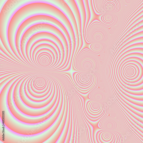 Pink spiral waves, circles, abstract background with circles