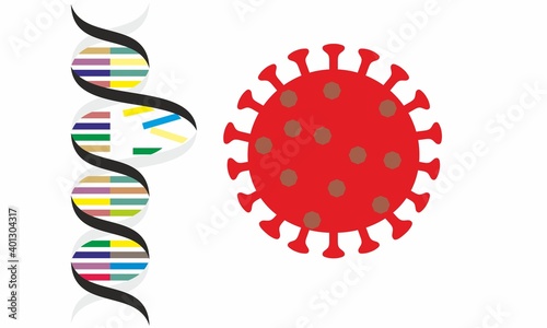 Mutated coronavirus DNA concept.  DNA infected by Covid-19, Icon, Vector and Illustration. DNA cell structure