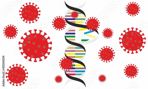 Mutated coronavirus DNA concept.  DNA infected by Covid-19, Icon, Vector and Illustration. DNA cell structure