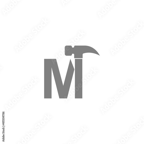 Letter M and hammer combination icon logo design