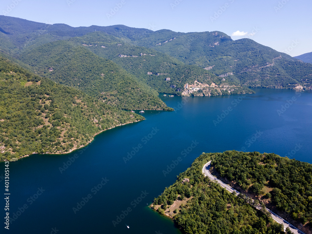 Aerial view of Vacha (Antonivanovtsi) Reservoir, Bulgaria