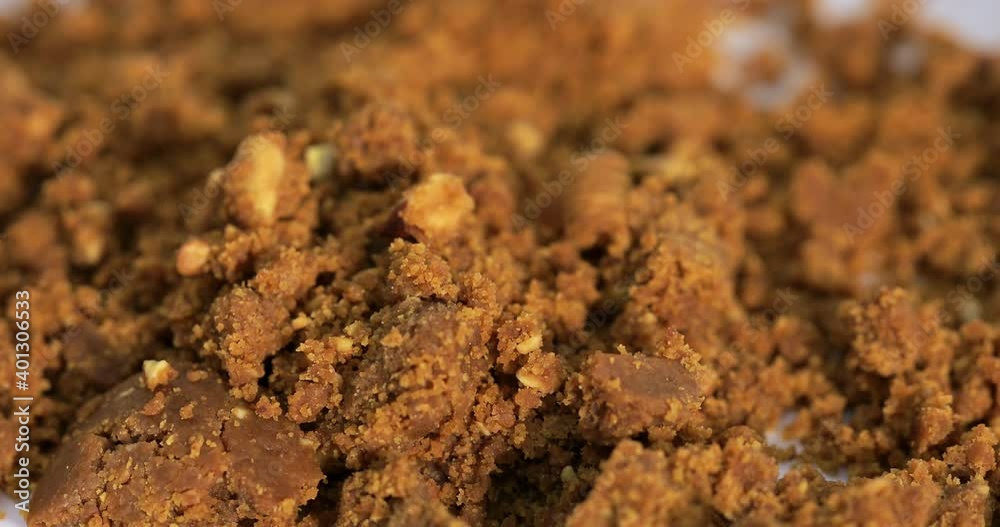 Macro of baked biscuit crumbs Macro of baked biscuit crumbs