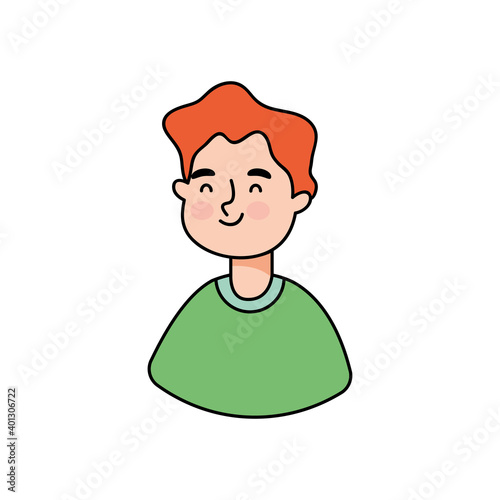 cartoon redhead man smiling, colorful design