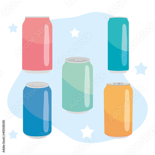 colorful cans icon set design