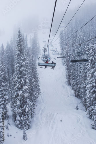 A ski lift in a cold and wintery Vail, Colorado, USA